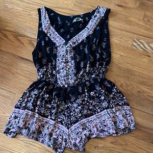 pink and black floral romper